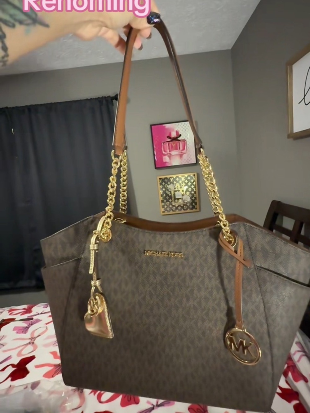 Michael Kors Brown Signature Chain-Handle Tote